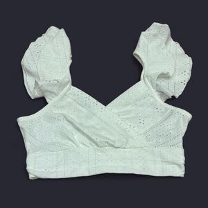 SHEIN Cream Ruffled Wrap Cropped Blouse